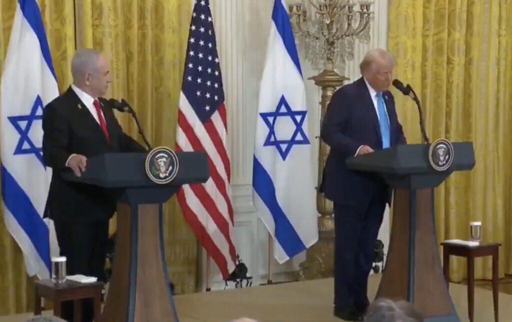 Israeli PM Netanyahu and President Trump in their White House press conference (Screenshot)